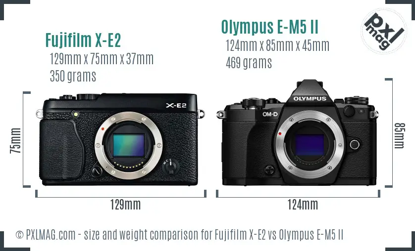 Fujifilm X-E2 vs Olympus E-M5 II size comparison