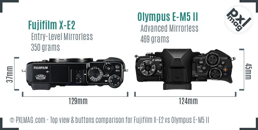 Fujifilm X-E2 vs Olympus E-M5 II top view buttons comparison