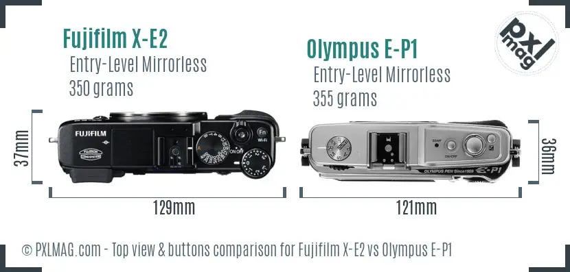 Fujifilm X-E2 vs Olympus E-P1 top view buttons comparison