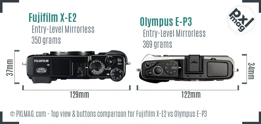 Fujifilm X-E2 vs Olympus E-P3 top view buttons comparison