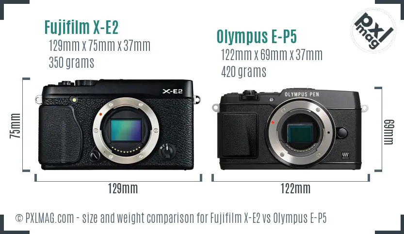 Fujifilm X-E2 vs Olympus E-P5 size comparison Fujifilm X-E2 vs Olympus E-P5 size comparison