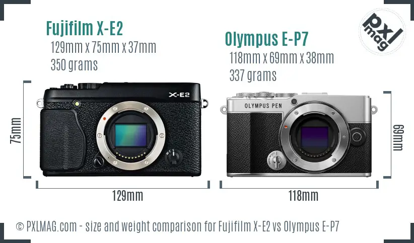 Fujifilm X-E2 vs Olympus E-P7 size comparison