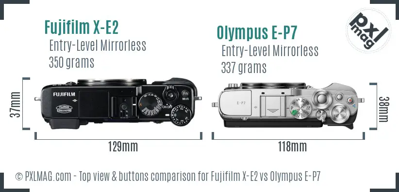 Fujifilm X-E2 vs Olympus E-P7 top view buttons comparison