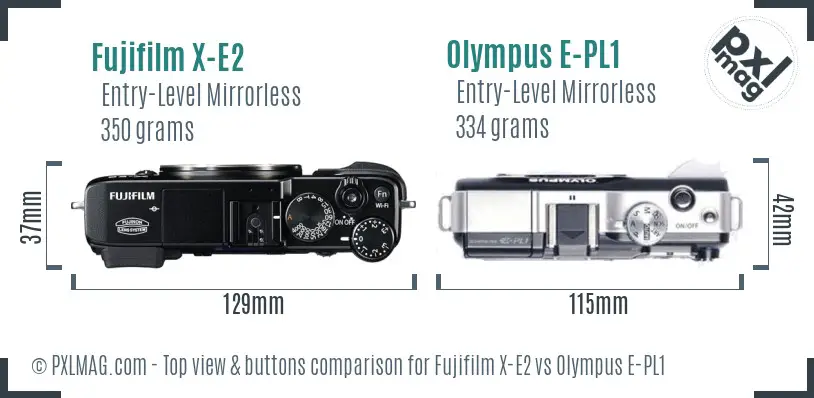 Fujifilm X-E2 vs Olympus E-PL1 top view buttons comparison