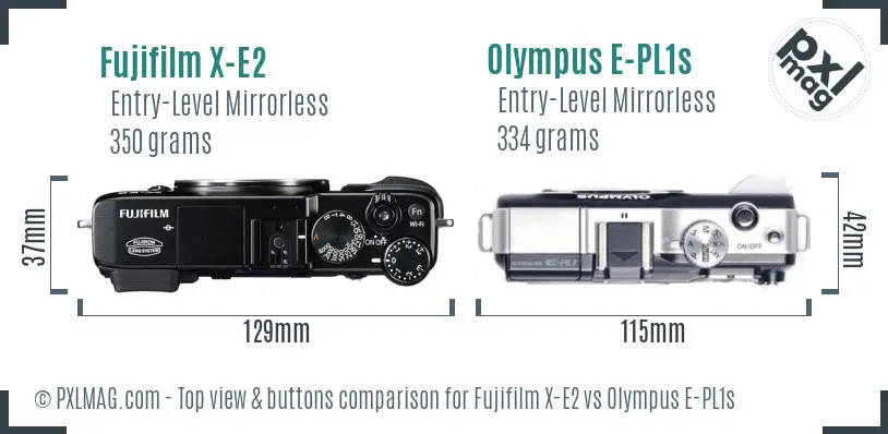 Fujifilm X-E2 vs Olympus E-PL1s top view buttons comparison
