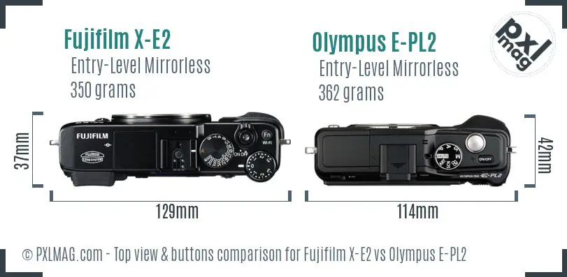 Fujifilm X-E2 vs Olympus E-PL2 top view buttons comparison
