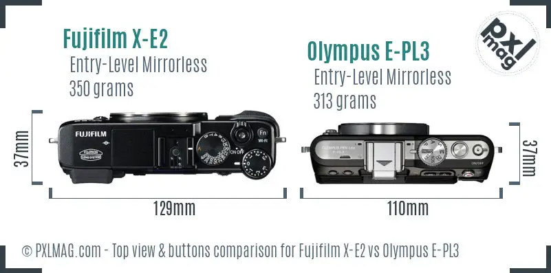 Fujifilm X-E2 vs Olympus E-PL3 top view buttons comparison