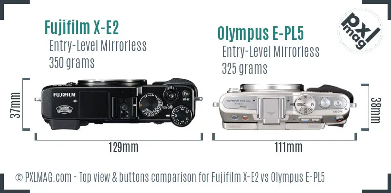 Fujifilm X-E2 vs Olympus E-PL5 top view buttons comparison Fujifilm X-E2 vs Olympus E-PL5 top view buttons comparison