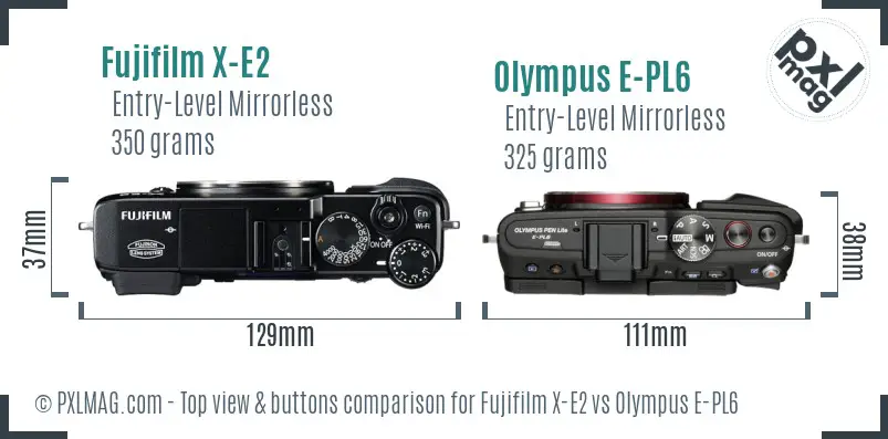 Fujifilm X-E2 vs Olympus E-PL6 top view buttons comparison Fujifilm X-E2 vs Olympus E-PL6 top view buttons comparison