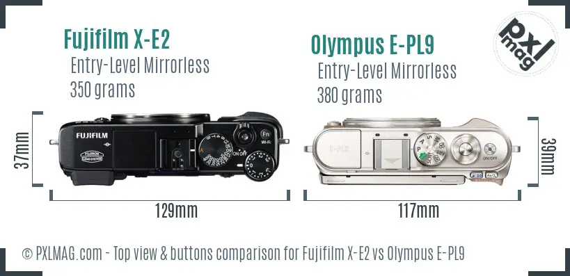 Fujifilm X-E2 vs Olympus E-PL9 top view buttons comparison