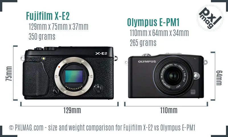 Fujifilm X-E2 vs Olympus E-PM1 size comparison