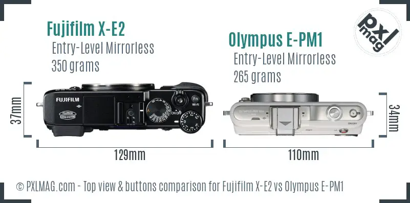 Fujifilm X-E2 vs Olympus E-PM1 top view buttons comparison