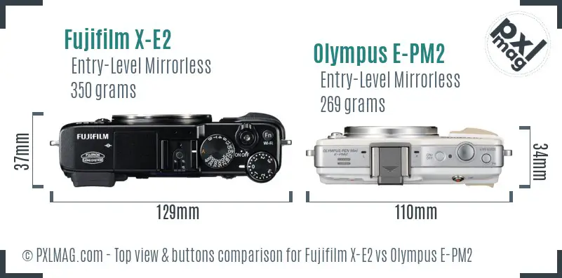 Fujifilm X-E2 vs Olympus E-PM2 top view buttons comparison