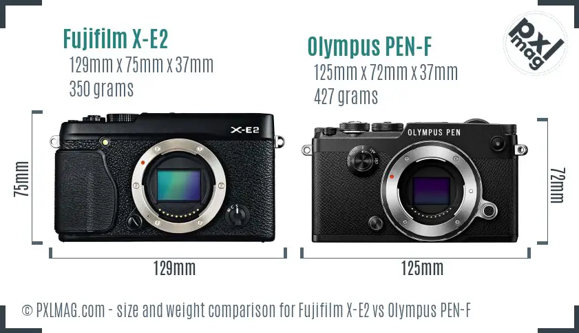Fujifilm X-E2 vs Olympus PEN-F size comparison