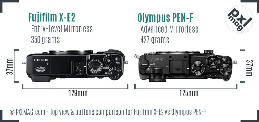 Fujifilm X-E2 vs Olympus PEN-F top view buttons comparison