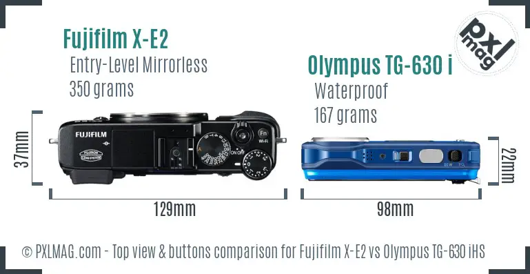 Fujifilm X-E2 vs Olympus TG-630 iHS top view buttons comparison