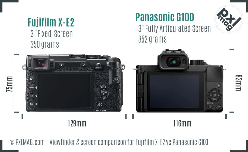 Fujifilm X-E2 vs Panasonic G100 Screen and Viewfinder comparison Fujifilm X-E2 vs Panasonic G100 Screen and Viewfinder comparison