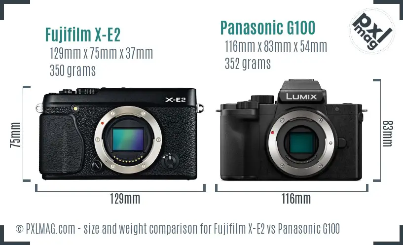 Fujifilm X-E2 vs Panasonic G100 size comparison Fujifilm X-E2 vs Panasonic G100 size comparison