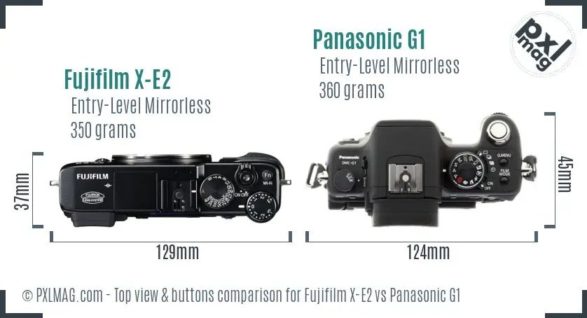 Fujifilm X-E2 vs Panasonic G1 top view buttons comparison