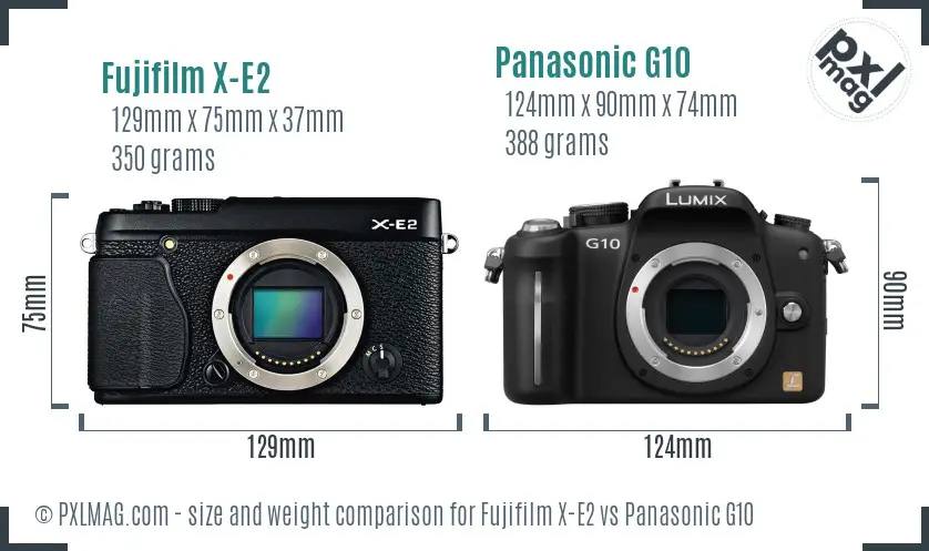 Fujifilm X-E2 vs Panasonic G10 size comparison