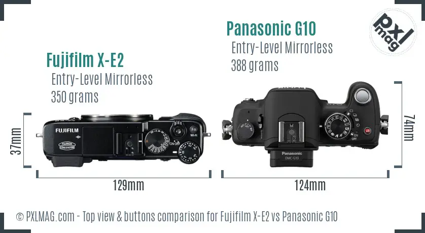 Fujifilm X-E2 vs Panasonic G10 top view buttons comparison