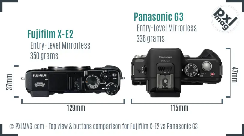 Fujifilm X-E2 vs Panasonic G3 top view buttons comparison