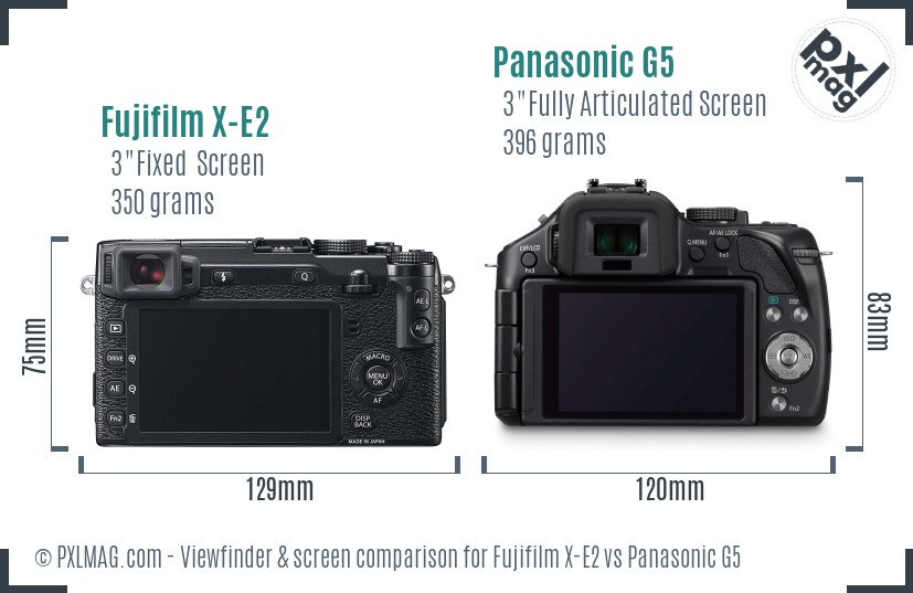 Fujifilm X-E2 vs Panasonic G5 Screen and Viewfinder comparison