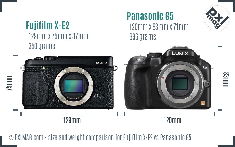Fujifilm X-E2 vs Panasonic G5 size comparison Fujifilm X-E2 vs Panasonic G5 size comparison
