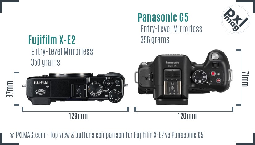 Fujifilm X-E2 vs Panasonic G5 top view buttons comparison