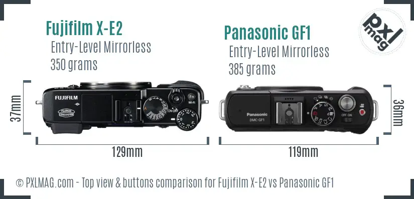 Fujifilm X-E2 vs Panasonic GF1 top view buttons comparison