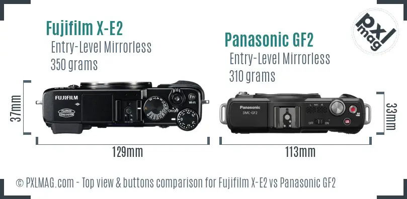 Fujifilm X-E2 vs Panasonic GF2 top view buttons comparison