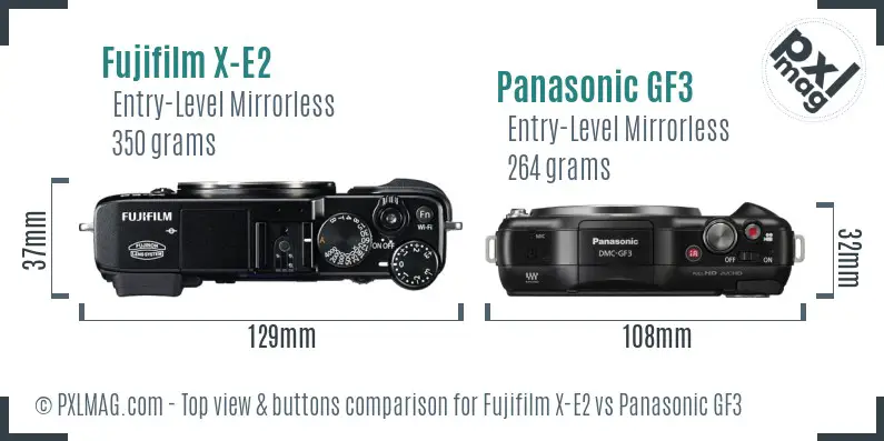 Fujifilm X-E2 vs Panasonic GF3 top view buttons comparison
