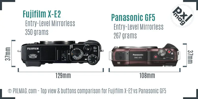 Fujifilm X-E2 vs Panasonic GF5 top view buttons comparison