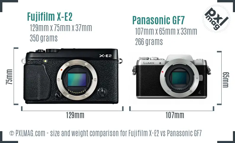 Fujifilm X-E2 vs Panasonic GF7 size comparison