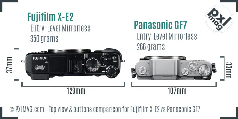 Fujifilm X-E2 vs Panasonic GF7 top view buttons comparison