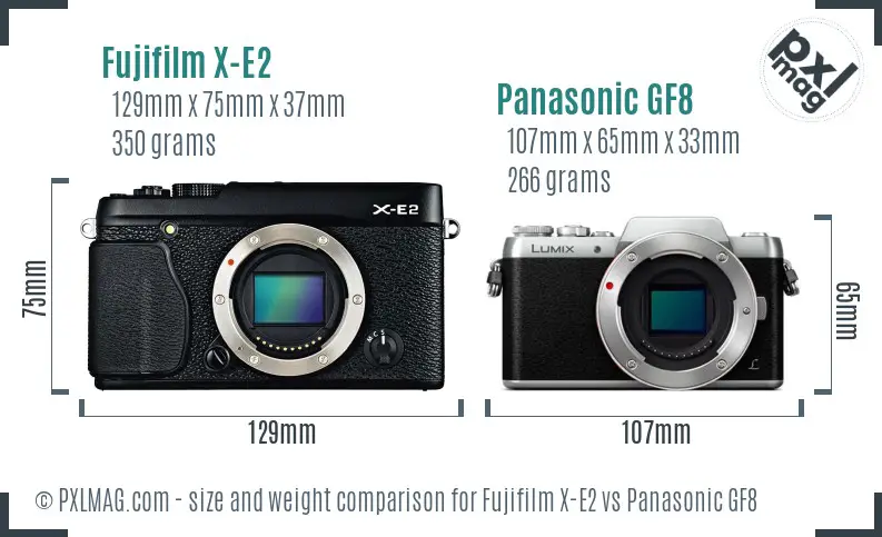 Fujifilm X-E2 vs Panasonic GF8 size comparison