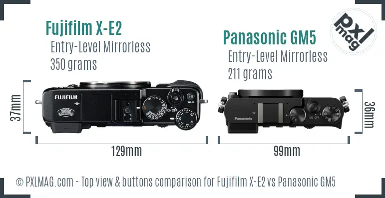 Fujifilm X-E2 vs Panasonic GM5 top view buttons comparison