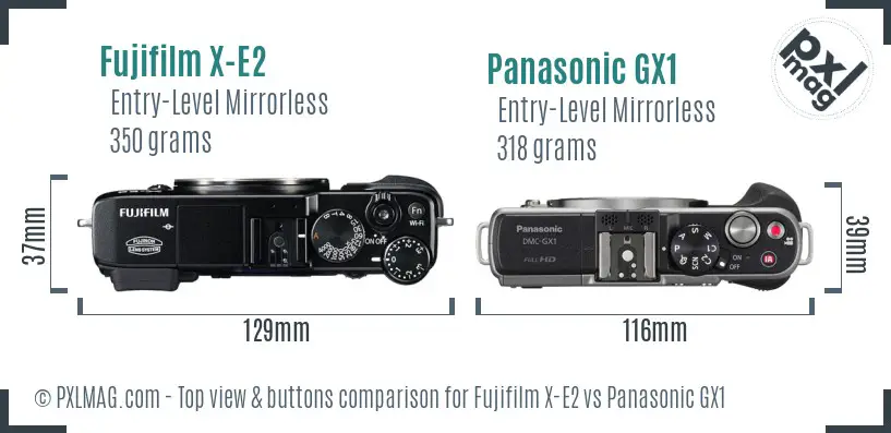 Fujifilm X-E2 vs Panasonic GX1 top view buttons comparison