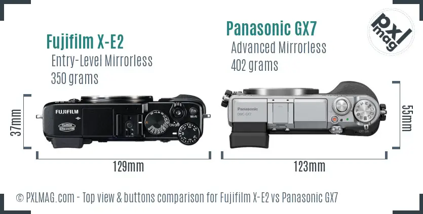 Fujifilm X-E2 vs Panasonic GX7 top view buttons comparison