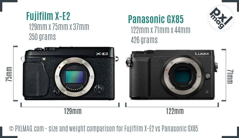 Fujifilm X-E2 vs Panasonic GX85 size comparison