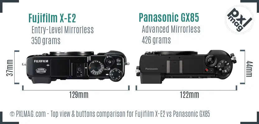 Fujifilm X-E2 vs Panasonic GX85 top view buttons comparison