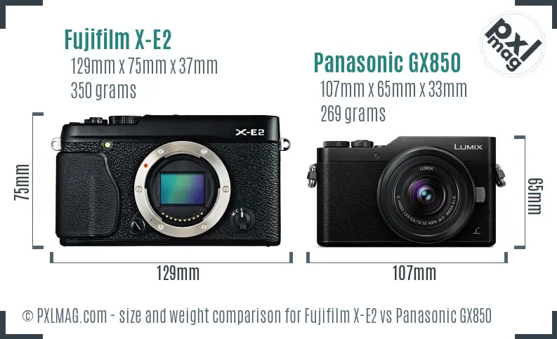 Fujifilm X-E2 vs Panasonic GX850 size comparison