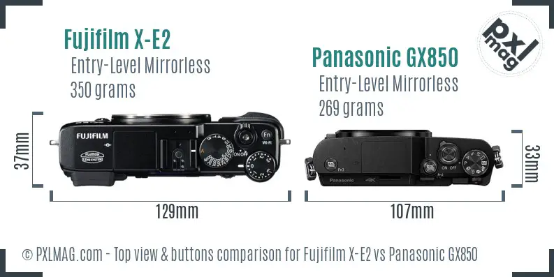 Fujifilm X-E2 vs Panasonic GX850 top view buttons comparison