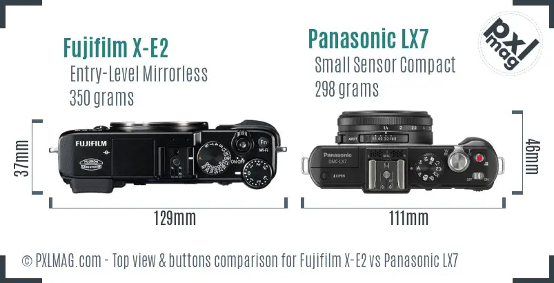 Fujifilm X-E2 vs Panasonic LX7 top view buttons comparison