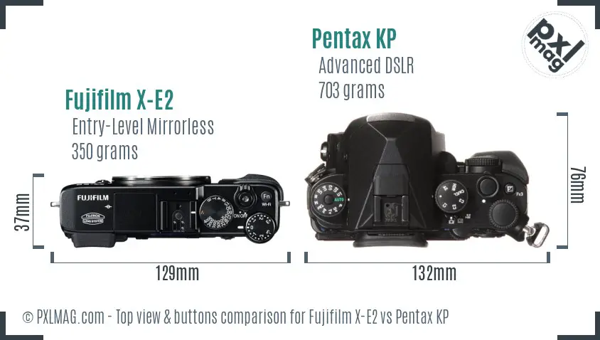 Fujifilm X-E2 vs Pentax KP top view buttons comparison