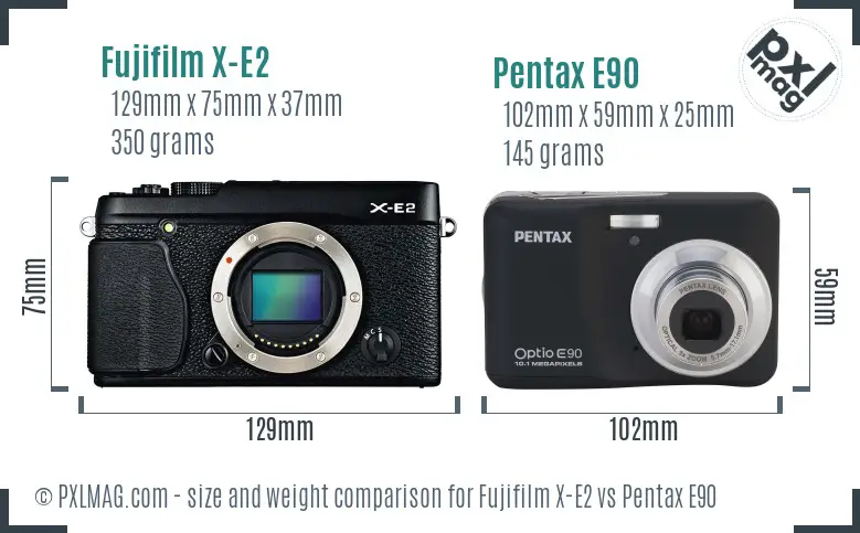Fujifilm X-E2 vs Pentax E90 size comparison