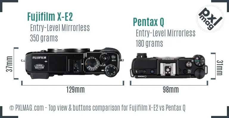 Fujifilm X-E2 vs Pentax Q top view buttons comparison