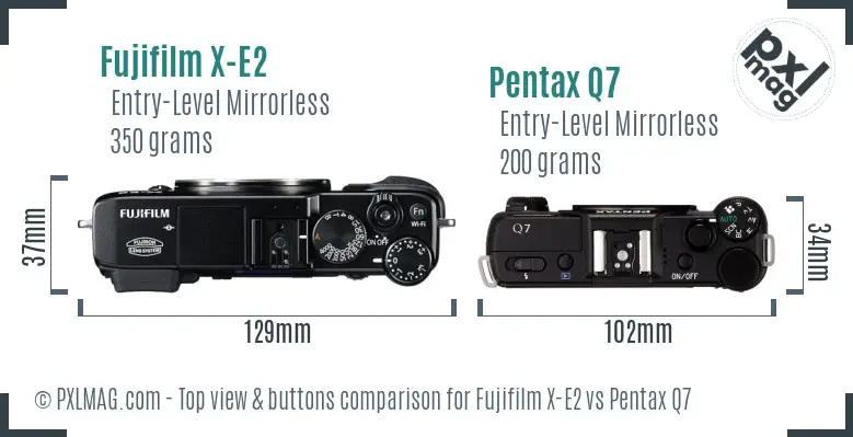 Fujifilm X-E2 vs Pentax Q7 top view buttons comparison