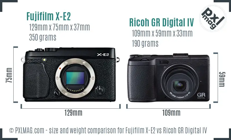 Fujifilm X-E2 vs Ricoh GR Digital IV size comparison