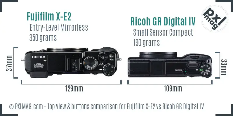 Fujifilm X-E2 vs Ricoh GR Digital IV top view buttons comparison